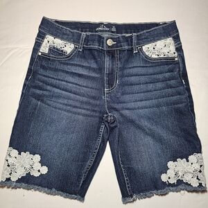 Jordache Dark Blue Denim Shorts with White Lace Details Size 16